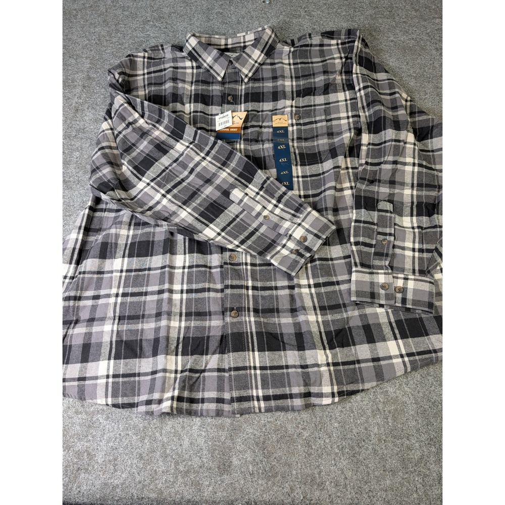 Blue Mountain Mens 4XL Flannel Shirt Grey Black White Plaid Cotton NWT FMW16-20
